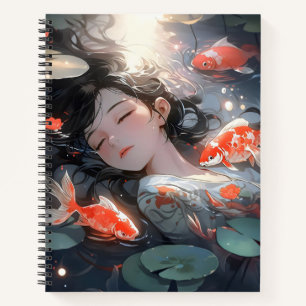 Cuaderno Fantasy Anime Chica y carpas