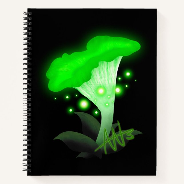 Cuaderno Fantasy Chanterelle Gslow Green Mushroom Spiral (Anverso)