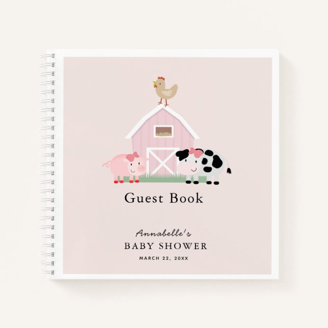 Cuaderno Farm Animals Barnyard Pink Baby Shower Guest Book (Anverso)