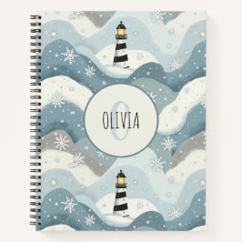 Cuaderno Faro con olas heladas Monograma náutico de inviern