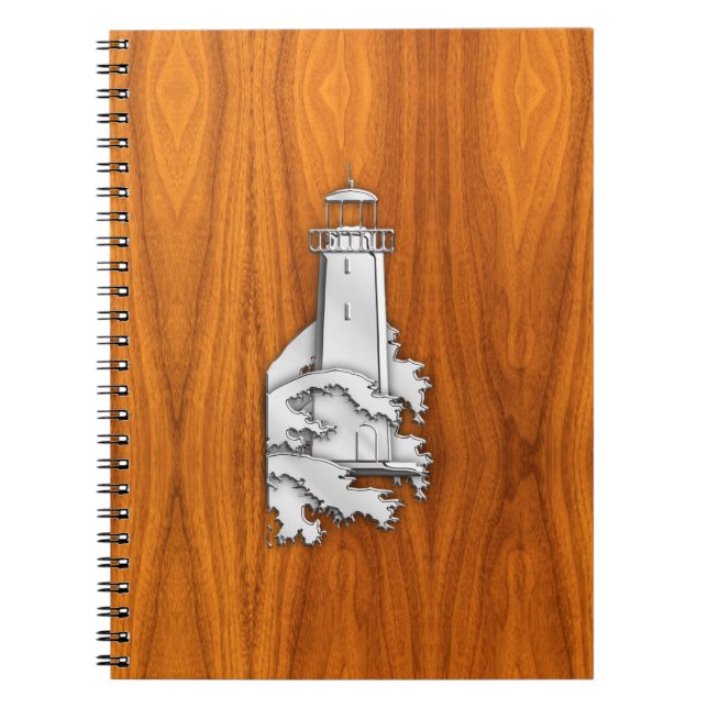Cuaderno Faro de estilo cromado en madera de teca (Frente)