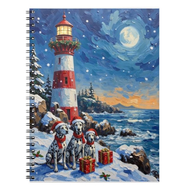 Cuaderno Faro de Navidad Dálmata Feriado (Frente)