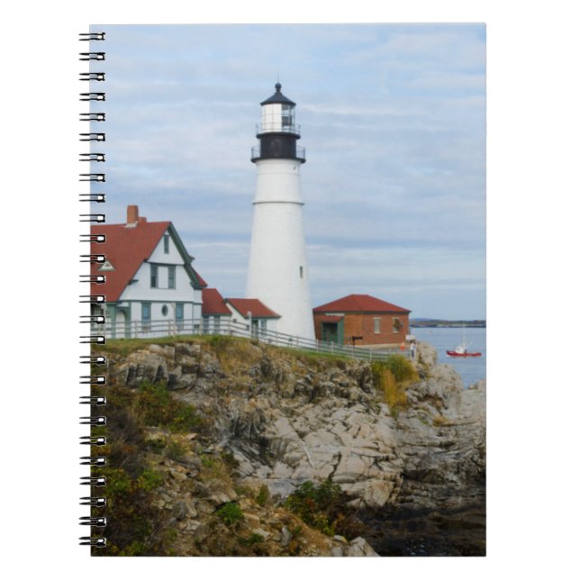 Cuaderno Faro de Portland Headlight en la orilla rocosa (Frente)