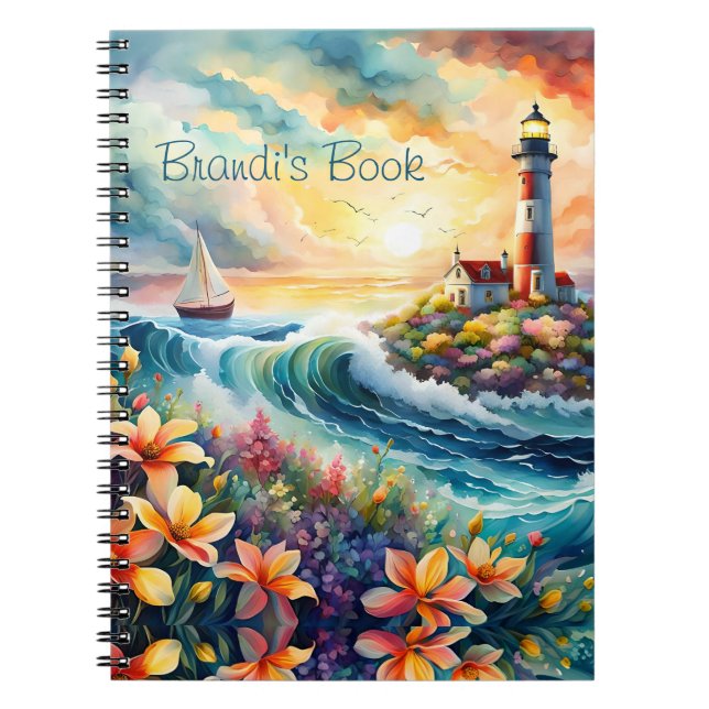 Cuaderno Faro Marítimo Barco Floral Belleza Acuarela (Frente)