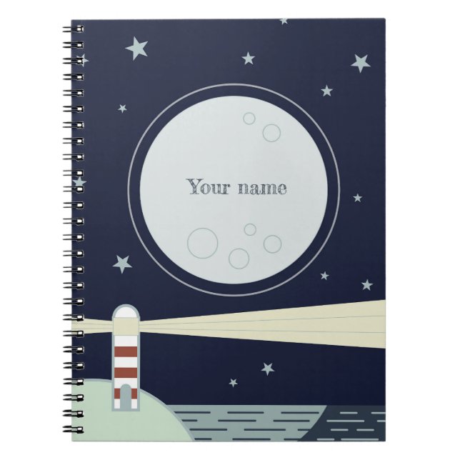 Cuaderno Faro minimalista con luna y estrellas (Frente)