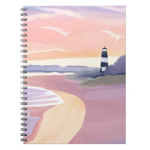 Cuaderno Faro pastel Acuarela de la costa de la playa