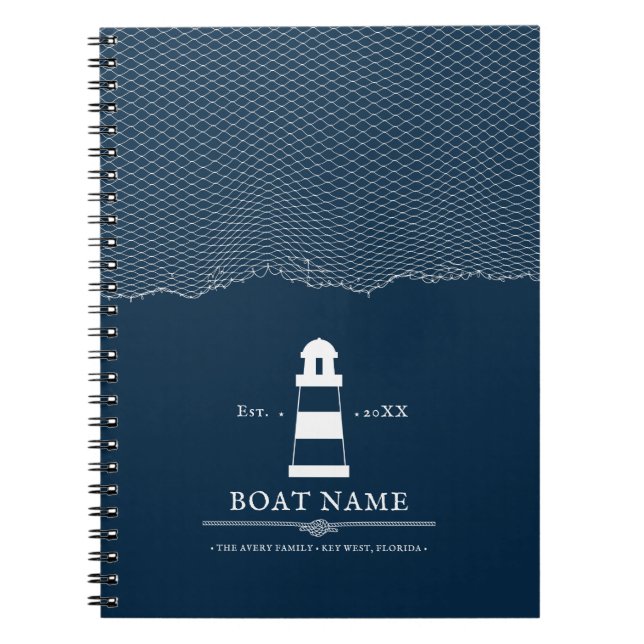 Cuaderno Faro personalizado Bote Azul Náutico (Frente)