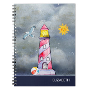 Cuaderno Faro rojo con fondo de tormenta