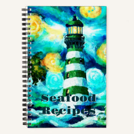 Cuaderno Faro tropical y palmeras Azul verde Verde azulado