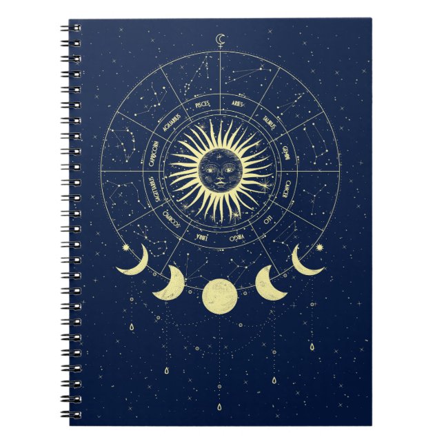 Cuaderno Fases celestes de la luna solar Zodiac (Frente)
