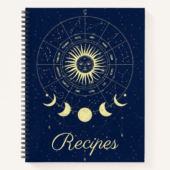 Cuaderno Fases celestes de luna de sol receta de zodiaco (Anverso)