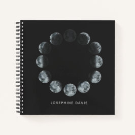 Cuaderno Fases de color de agua negro en la luna personaliz