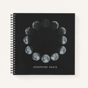 Cuaderno Fases de color de agua negro en la luna personaliz