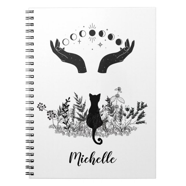 Cuaderno Fases de la luna celestial personalizada Gato (Frente)