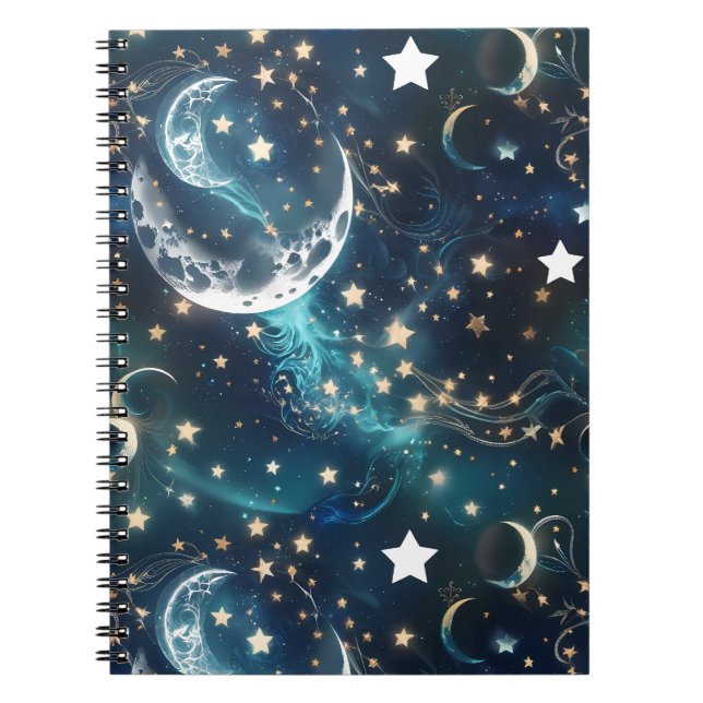 Cuaderno – Fases de la Luna Celestiales Azul Hielo (Frente)