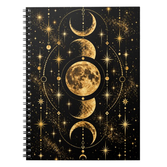 Cuaderno Fases de la Luna Celestiales en Oro (Frente)