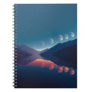 Cuaderno Fases del bloc de notas de reflexión del lago luna