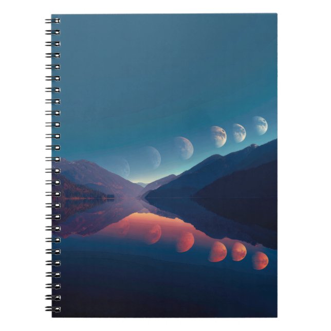 Cuaderno Fases del bloc de notas de reflexión del lago luna (Frente)