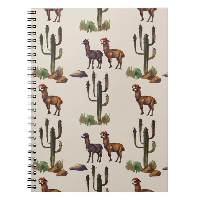 Cuaderno Fauna alpaca de Llama, patrón acuarela. (Frente)