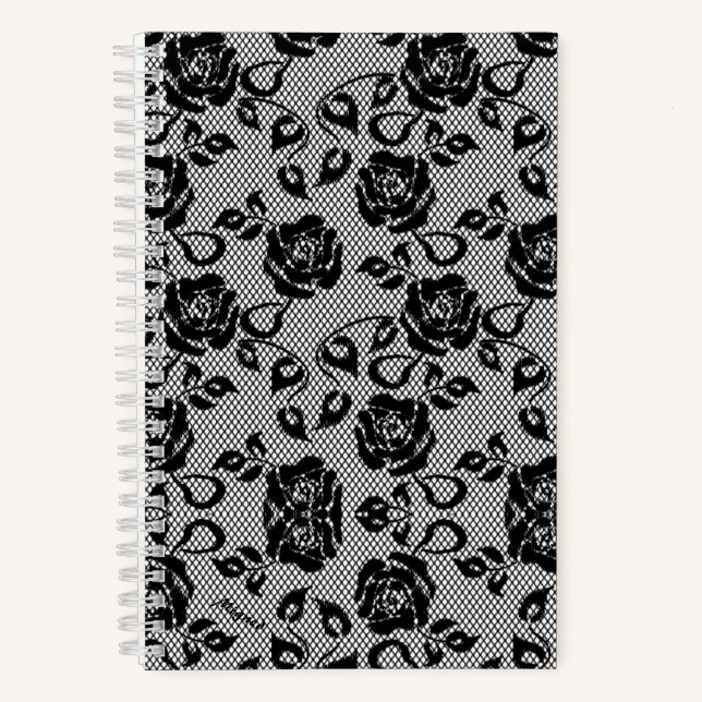 Cuaderno Faux Black Lace Rosas Fishnet Notenet (Anverso)