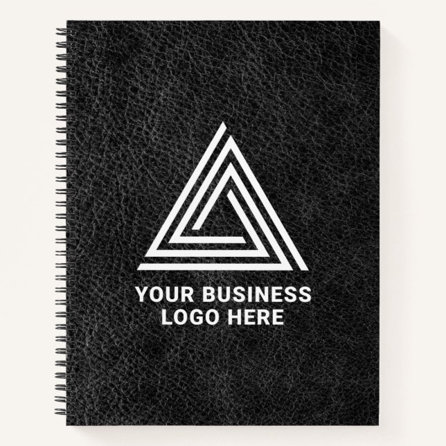 Cuaderno Faux Black Leather Modern Business Logo (Anverso)
