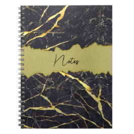 Cuaderno Faux Black Marble Torn Gold Section Personalizable