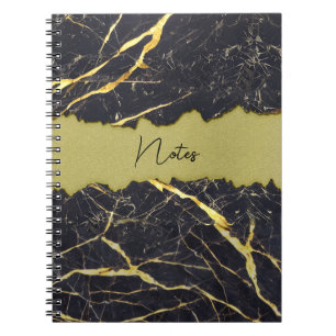 Cuaderno Faux Black Marble Torn Gold Section Personalizable