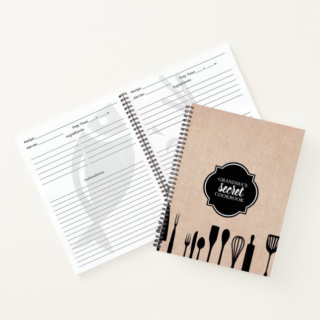 Cuaderno Faux Burlap Utensis Receta Personalizada (Interior)