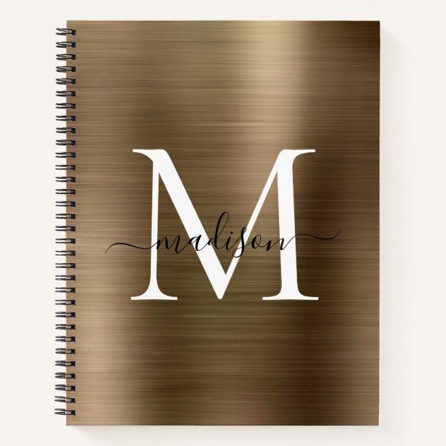 Cuaderno Faux Gold Black Monogram Script Brushed Relieve me (Anverso)