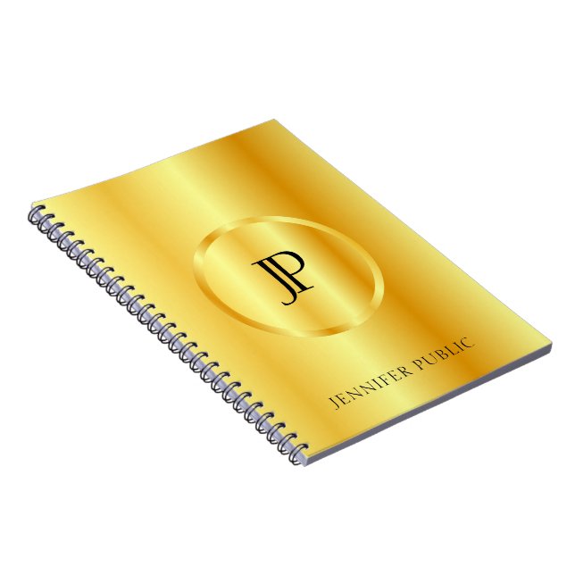 Cuaderno Faux Gold Metallic Look Moderno Monograma Plantill (Lado Derecho)