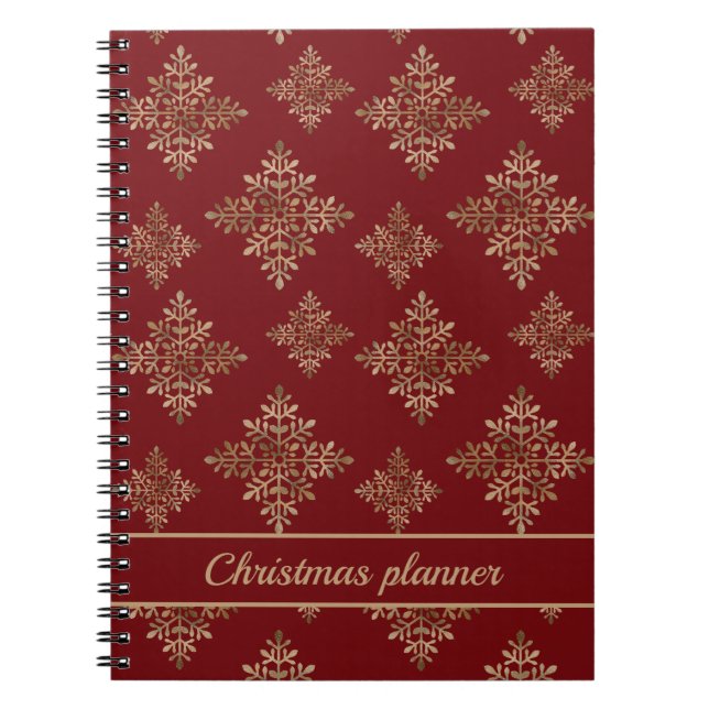 Cuaderno Faux Golden Relieve metalizado Snowflakes On Red ( (Frente)