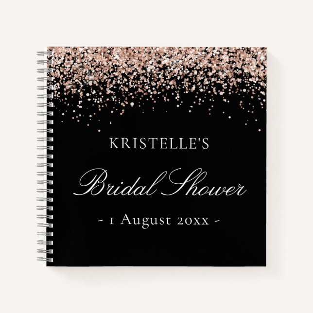 Cuaderno Faux Purpurina Pink Black Bridal Shower Guest Book (Anverso)
