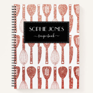Cuaderno Faux Rosa Purpurina de oro Cute Kitchen Utensils