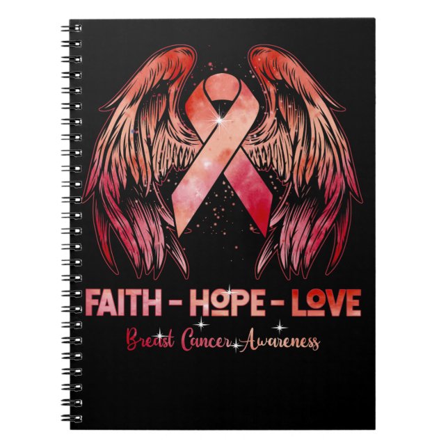 Cuaderno Fe esperanza de amor cáncer de mama alas rosadas d (Frente)