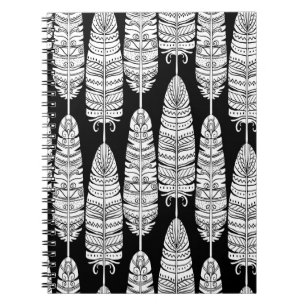 Cuaderno Feathers boho: patrón blanco y negro