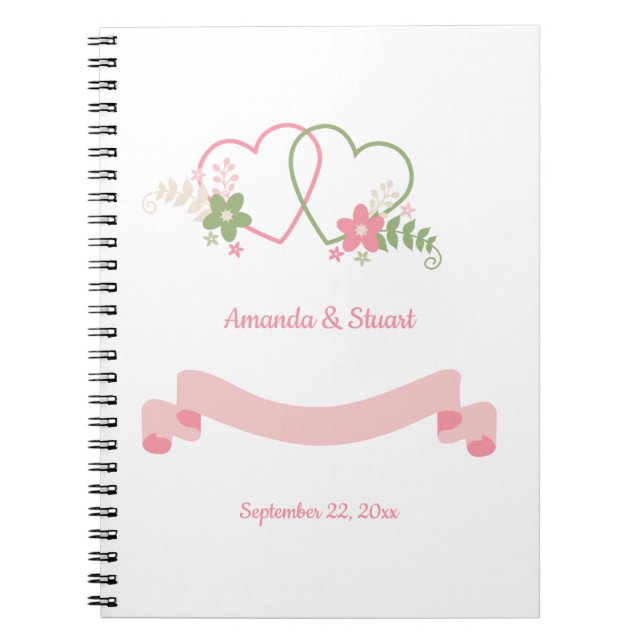 Cuaderno Fecha Boda personalizada de dos corazones (Frente)