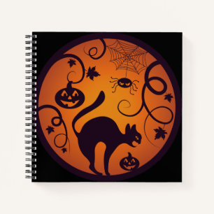 Cuaderno Felices arañas y murciélagos de gatos negros en la