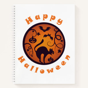 Cuaderno Felices arañas y murciélagos de gatos negros en la