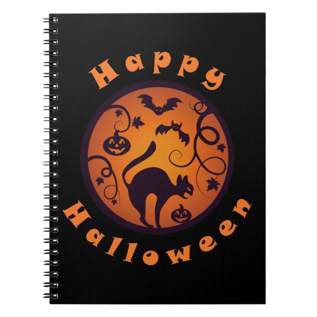Cuaderno Felices arañas y murciélagos de gatos negros en la (Frente)