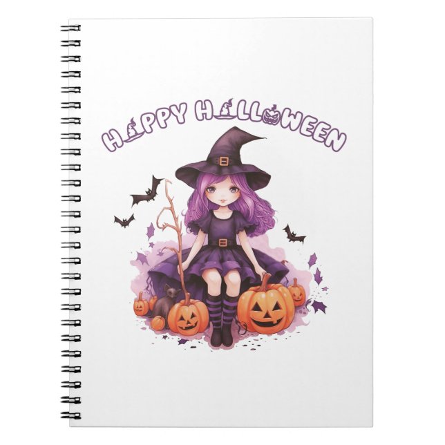 Cuaderno Felices Calabazas de Brujas Moradas de Halloween (Frente)
