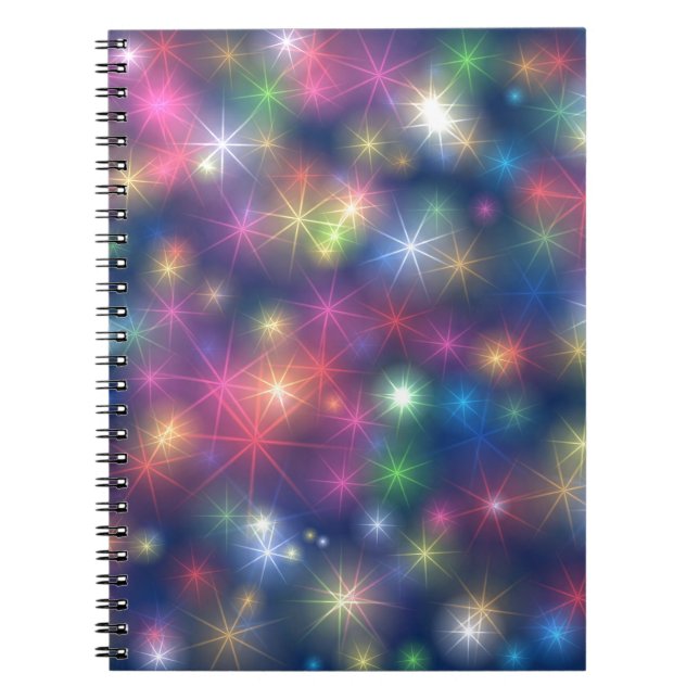 Cuaderno Felices Estrellas de Purpurinas de Año Nuevo Fiest (Frente)