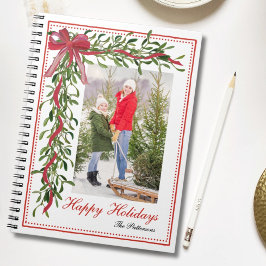 Cuaderno Felices fiestas Mistletoe Red Bow Family Photo