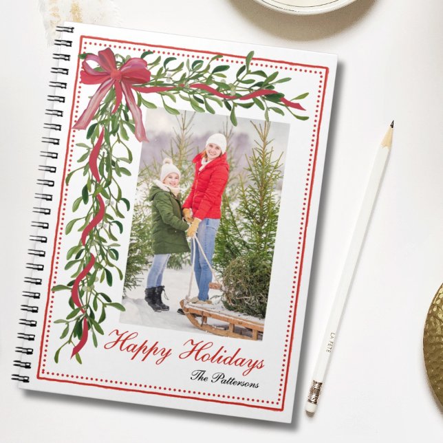 Cuaderno Felices fiestas Mistletoe Red Bow Family Photo (Subido por el creador)