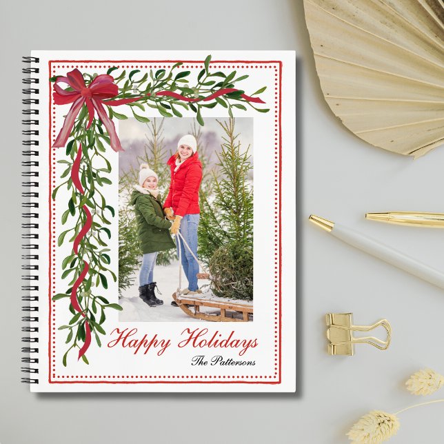 Cuaderno Felices fiestas Mistletoe Red Bow Family Photo (Subido por el creador)