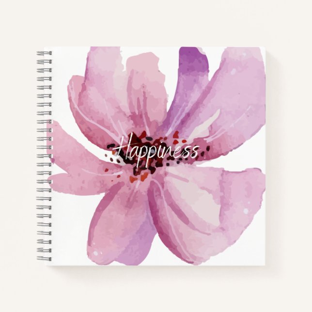 Cuaderno Felicidad adorable linda acuarela floral para ella (Anverso)