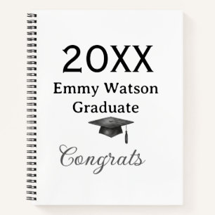 Cuaderno Felicidades graduación nombre letra negrita corazó