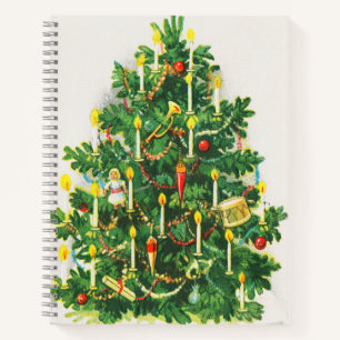 Cuaderno Felicitaciones de Navidad, tarjeta antigua, árbol 