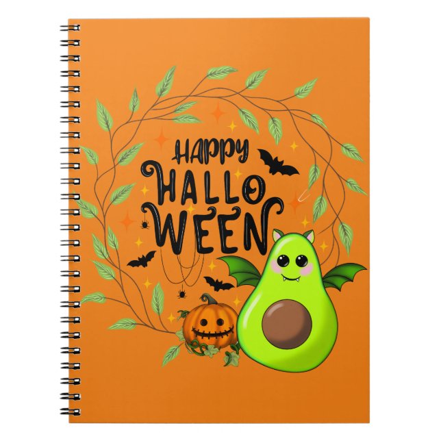 Cuaderno Feliz aguacate de murciélago de Halloween (Frente)