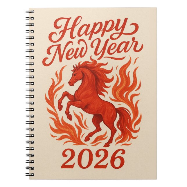 Cuaderno Feliz Año Nuevo 2026 Fiery Horse (Frente)
