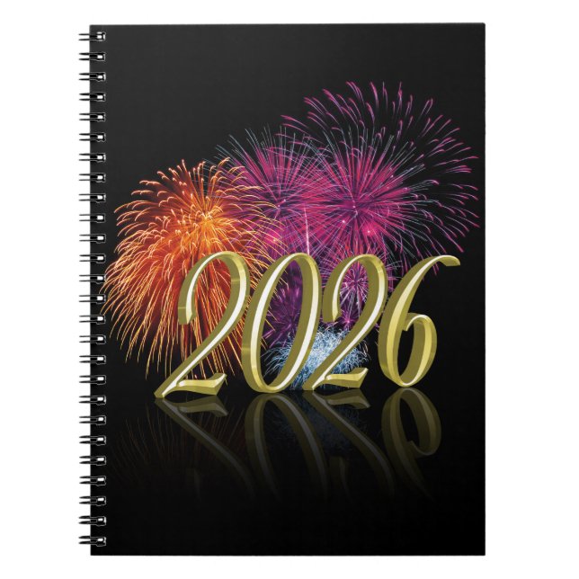 Cuaderno Feliz Año Nuevo 2026 Fuegos Artificiales Dorados (Frente)